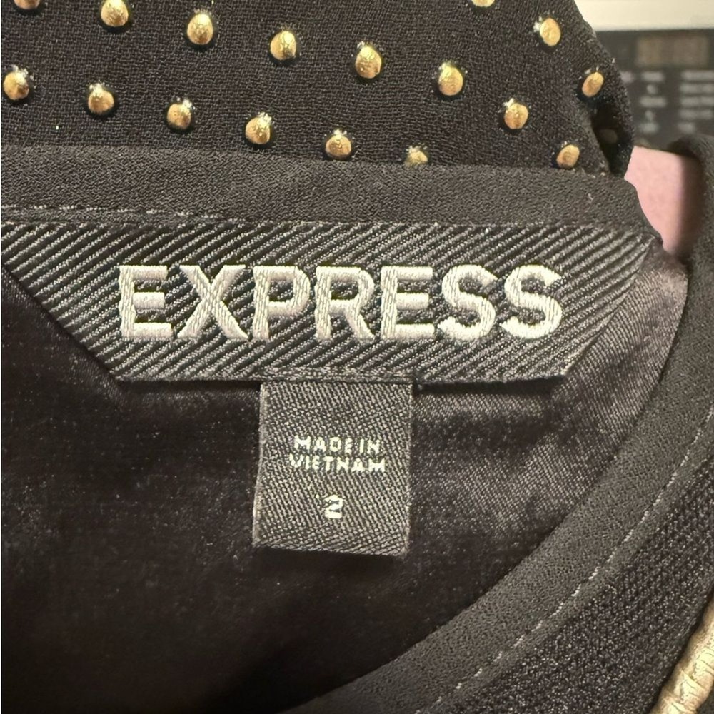 Express Fit and Flare Dress Black Gold Studded Mesh Inset Womens 2 - Picture 8 of 9
